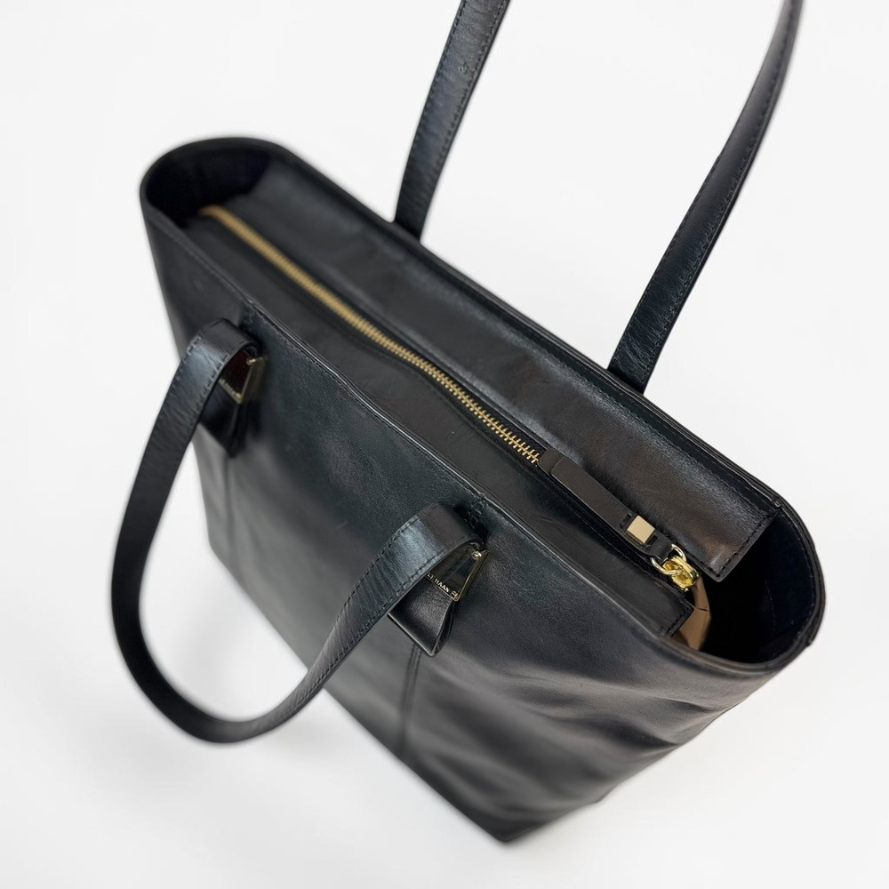 Cole Haan Black Leather Tote Bag New Gold Hardware Zip Top Handbag - Picture 2 of 9